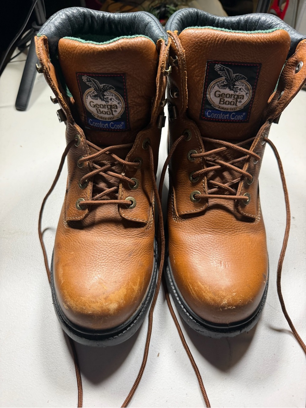 Georgia Boot Men’s Brown Leather Work Boots - Comfort Core Steel Toe